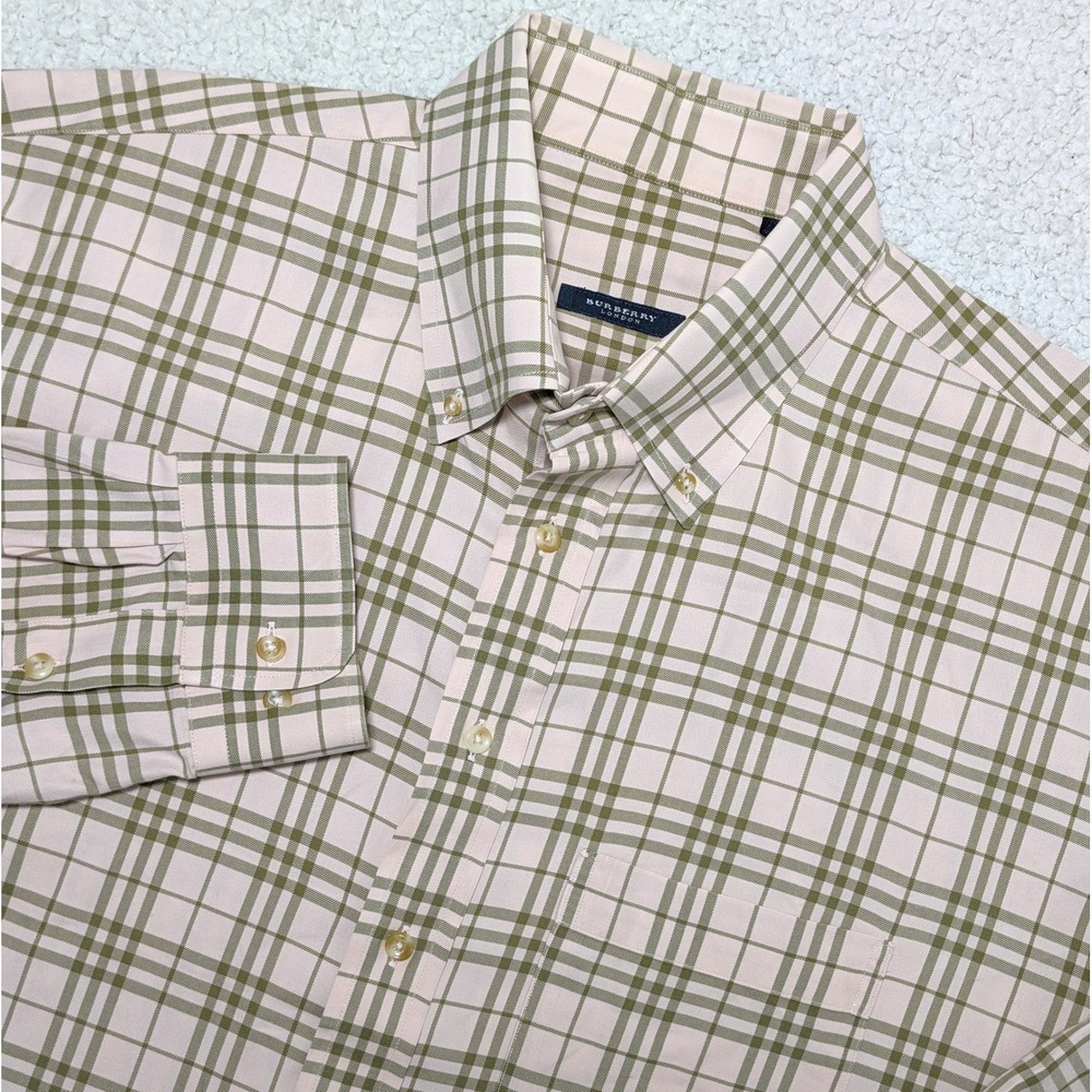 Vintage Burberry London Shirt Mens XXL Olive Green Pink Nova Check Plaid USA